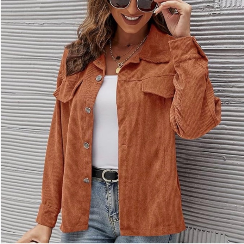 Stylish Women's Corduroy Rust Button Down
